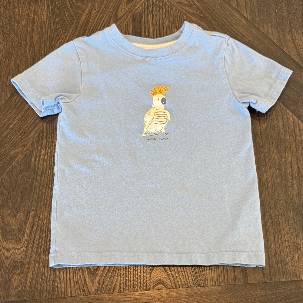 Janie and Jack Light Blue Tee Cockatoo Print